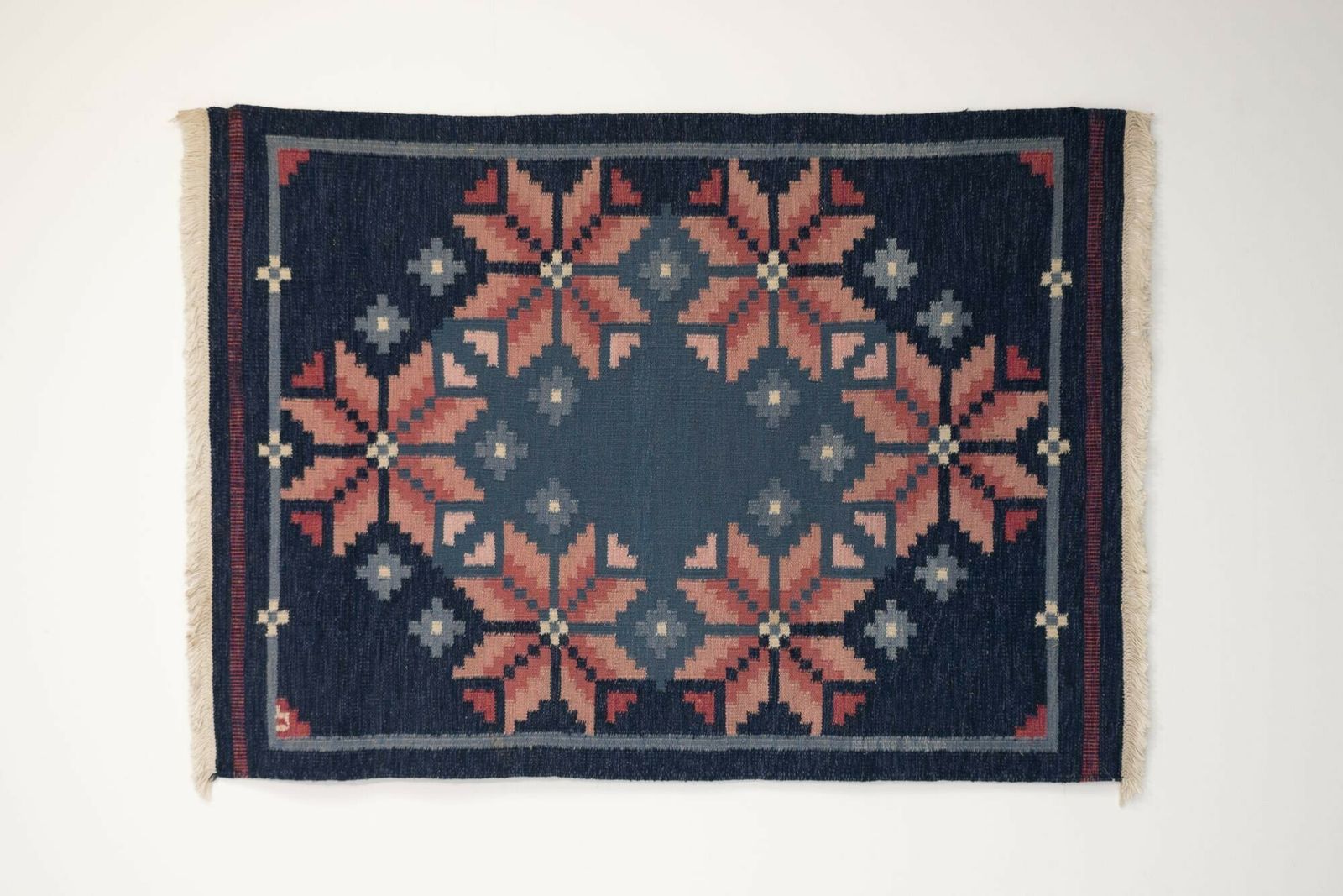Mid Century Swedish Kilim In Navy And Pink photo 1290.0