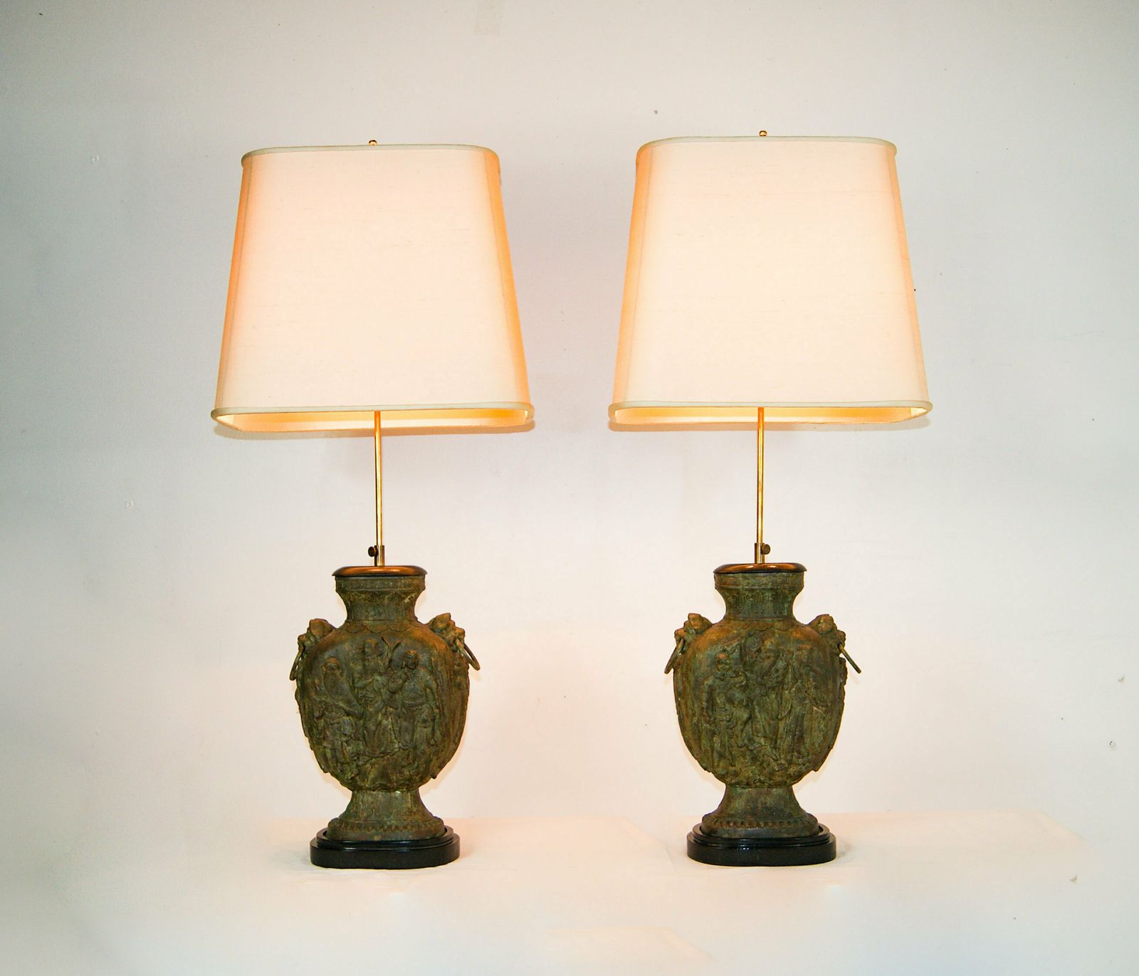Pair Of Large Brutalist Cast Iron Chinese Guan Yu Figurine Double Bulb Lamps In The Style Of James Mont photo furniture
