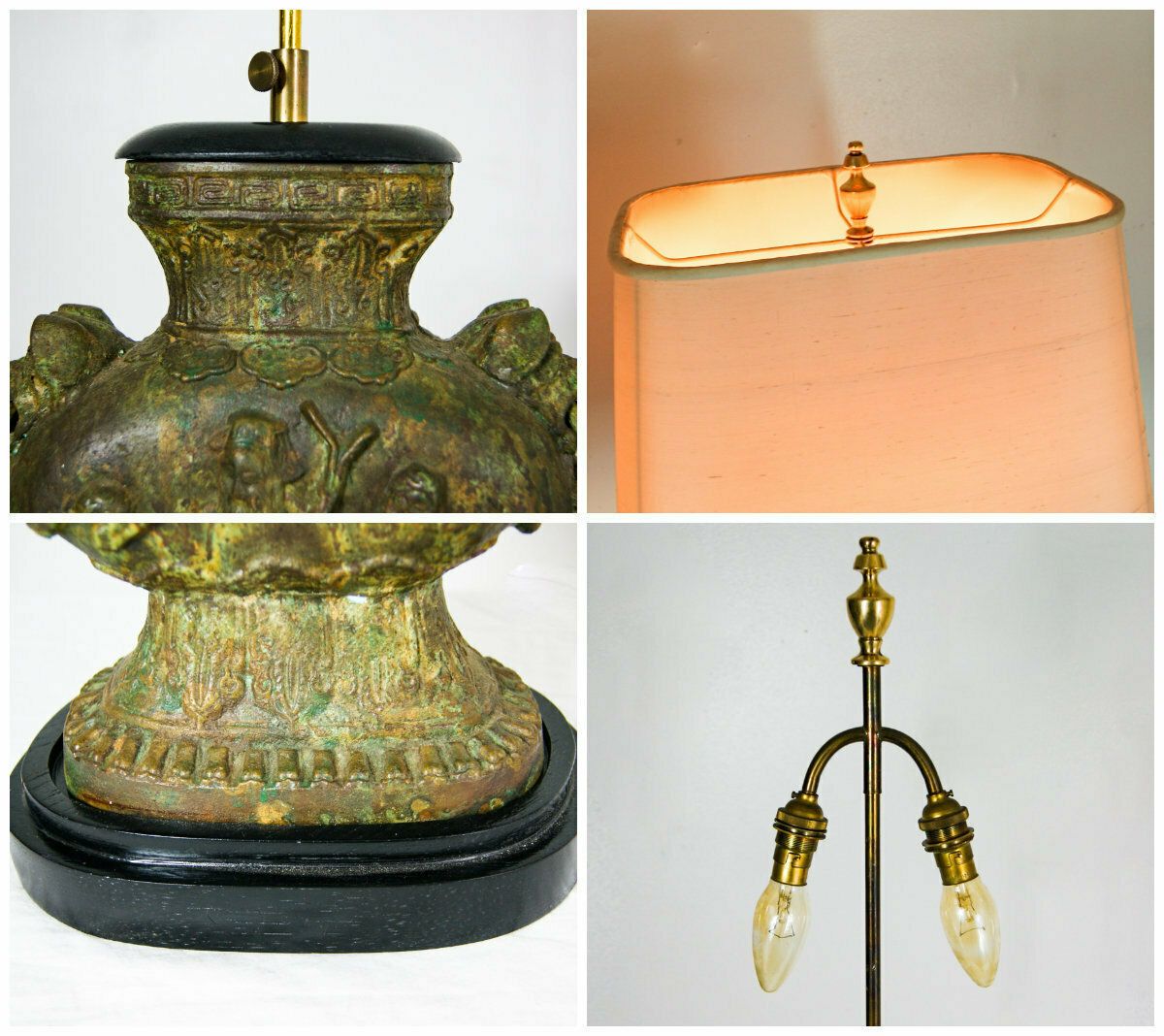 photo furniture Pair Of Large Brutalist Cast Iron Chinese Guan Yu Figurine Double Bulb Lamps In The Style Of James Mont