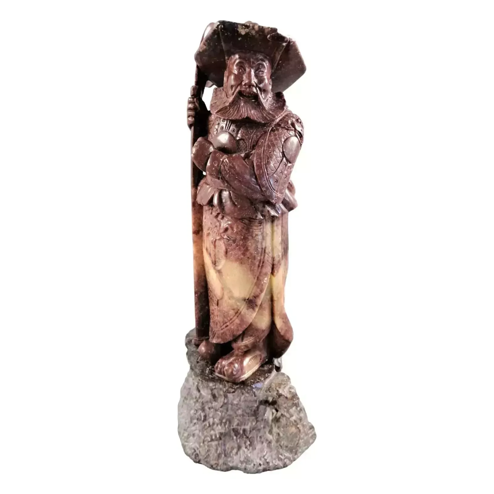 Antique Natural Shoushan Stone Carved Warrior Statue photo furniture