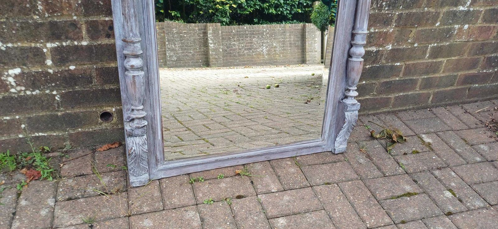 Beautifully Upcycled Massive French Carved Over Mantel Mantle Mirror Light Grey Blue photo Home Decor