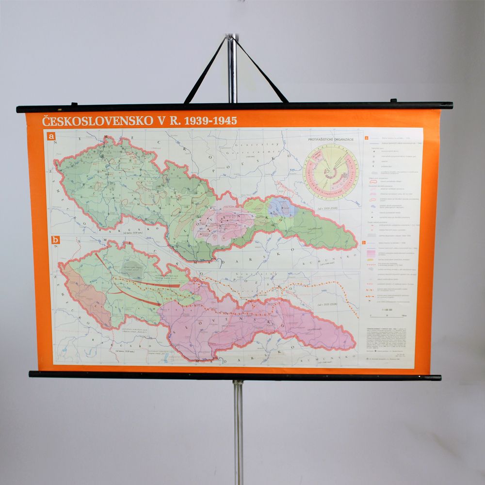 Vintage School Map Of Czechoslovakia, 1960s
