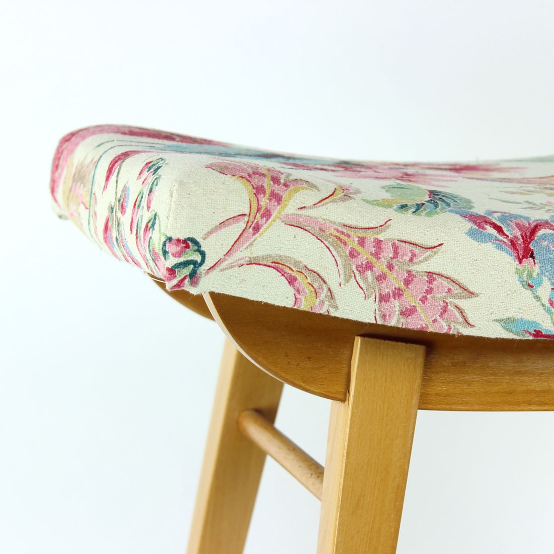 Midcentury Stool In Oak & Linen, Ton Czechoslovakia 1960s photo buy