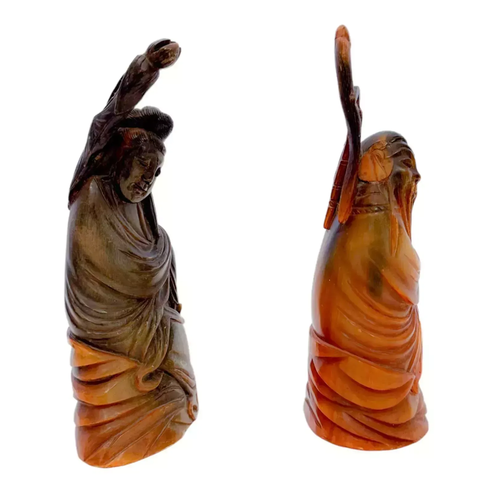 Antique Chinese Pair Of Immortals / Deities Carving Figurine Staff, C.19 photo furniture