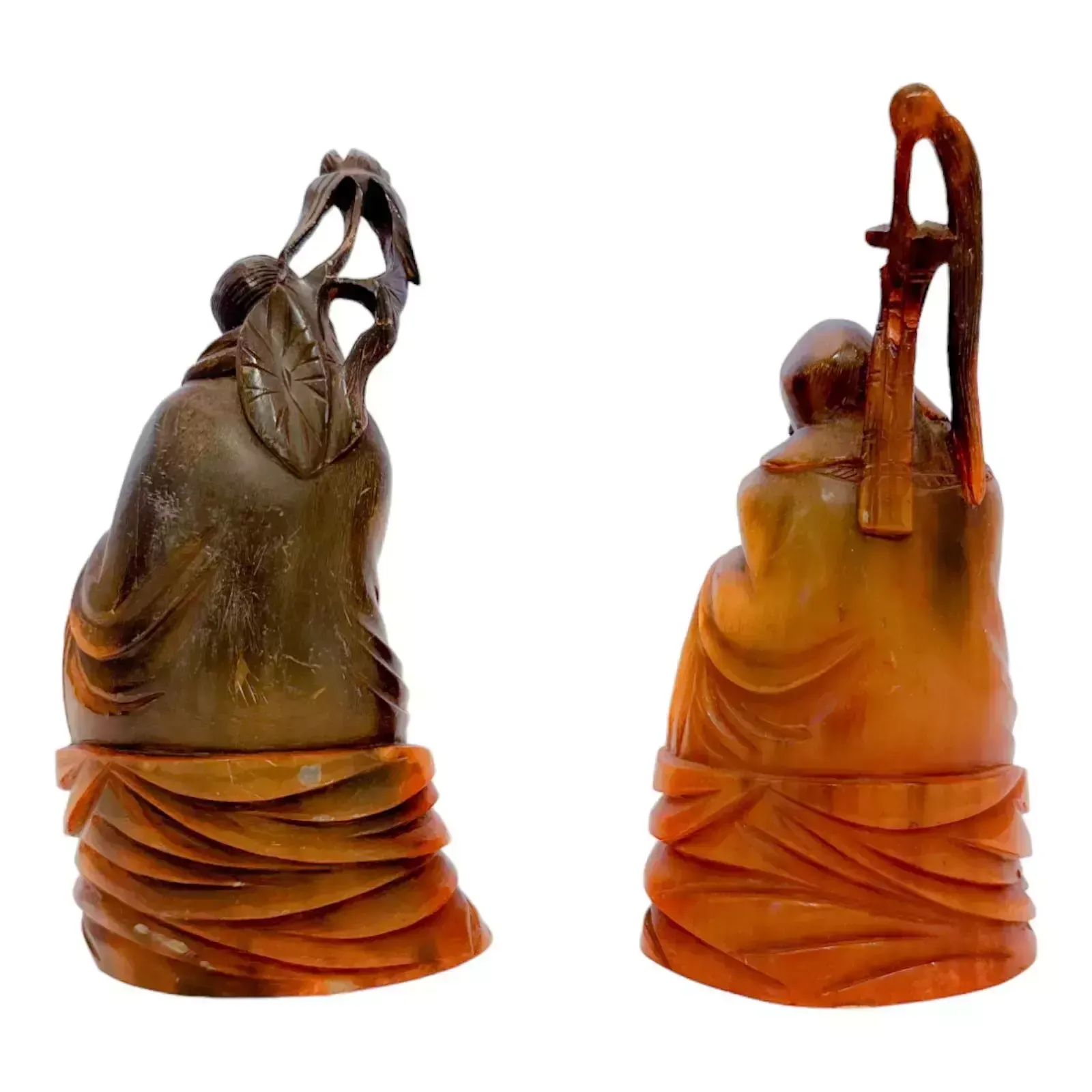 Antique Chinese Pair Of Immortals / Deities Carving Figurine Staff, C.19 photo for sale