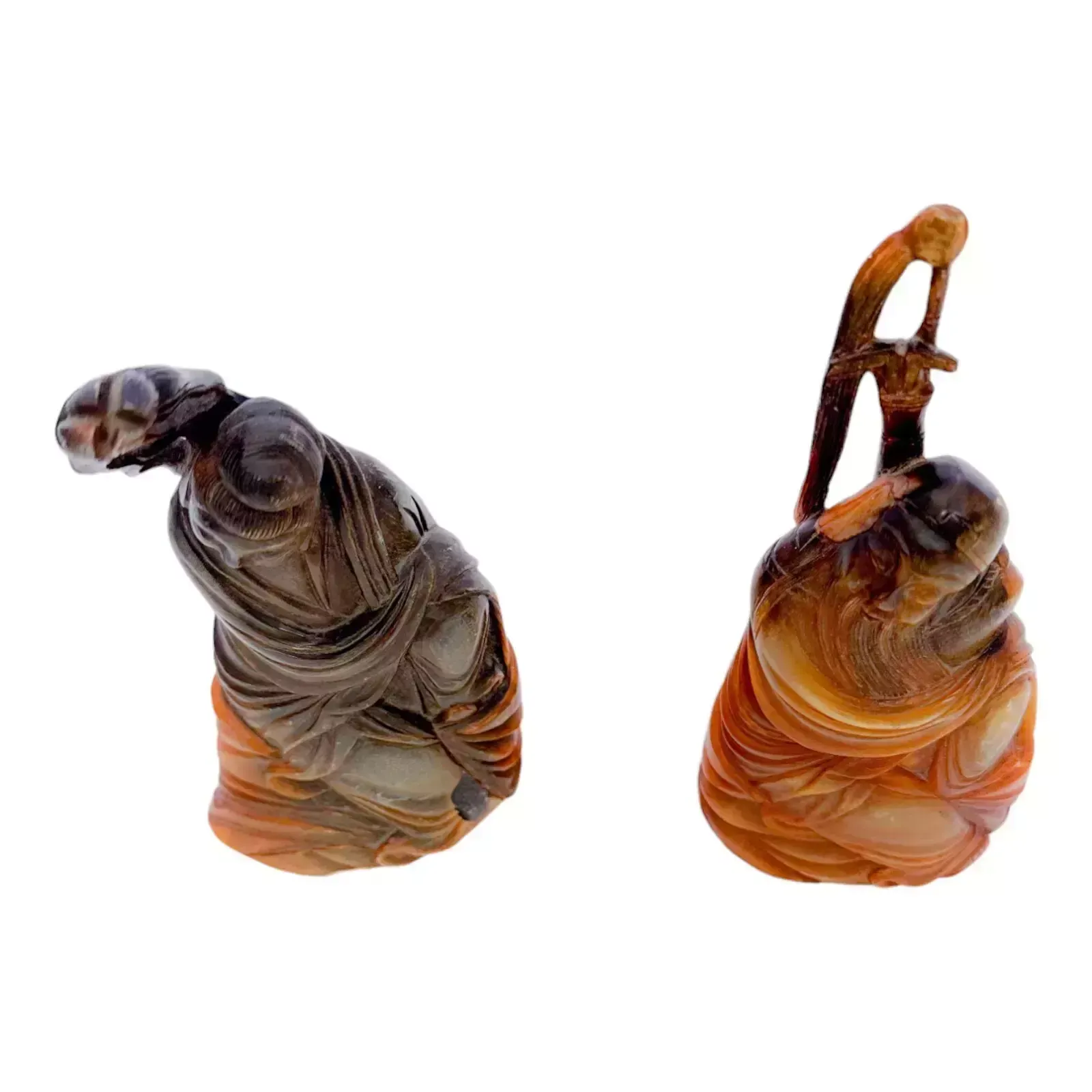 Antique Chinese Pair Of Immortals / Deities Carving Figurine Staff, C.19 photo vinterior