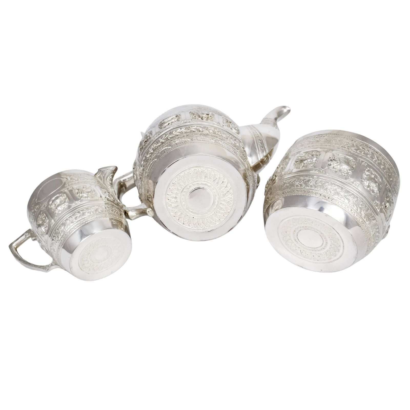 Antique Victorian 3 Piece Tea Set Embossed With Zodiac Signs   Indian / Tibetan photo 400.0