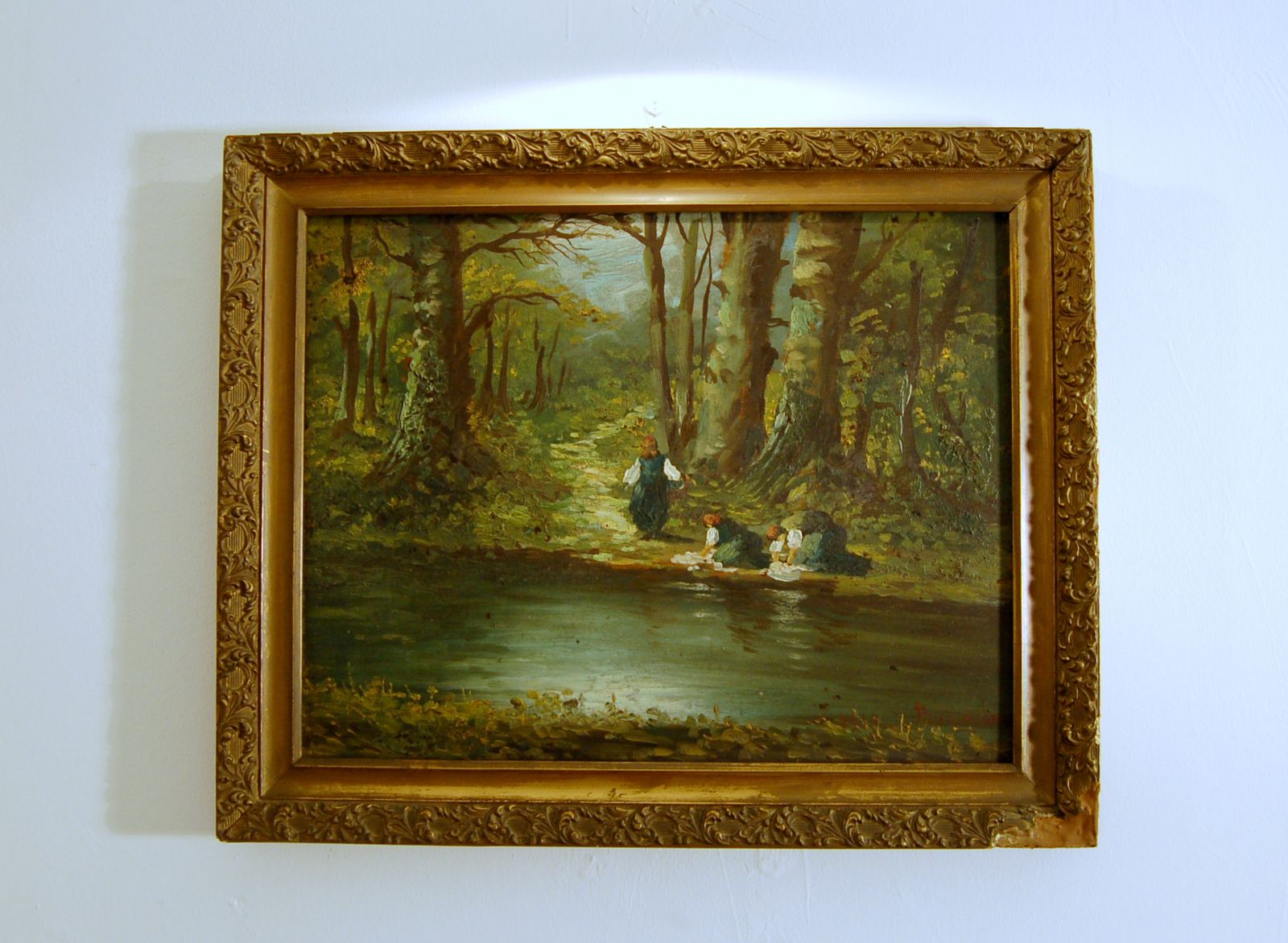 Domenico Buscaglia   Oil On Wood   The Washerwomen 1919
