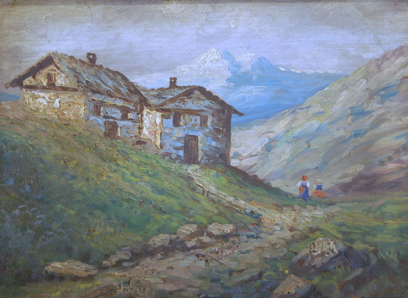 Domenico Buscaglia   Oil On Wood   The Mountain Huts photo Art
