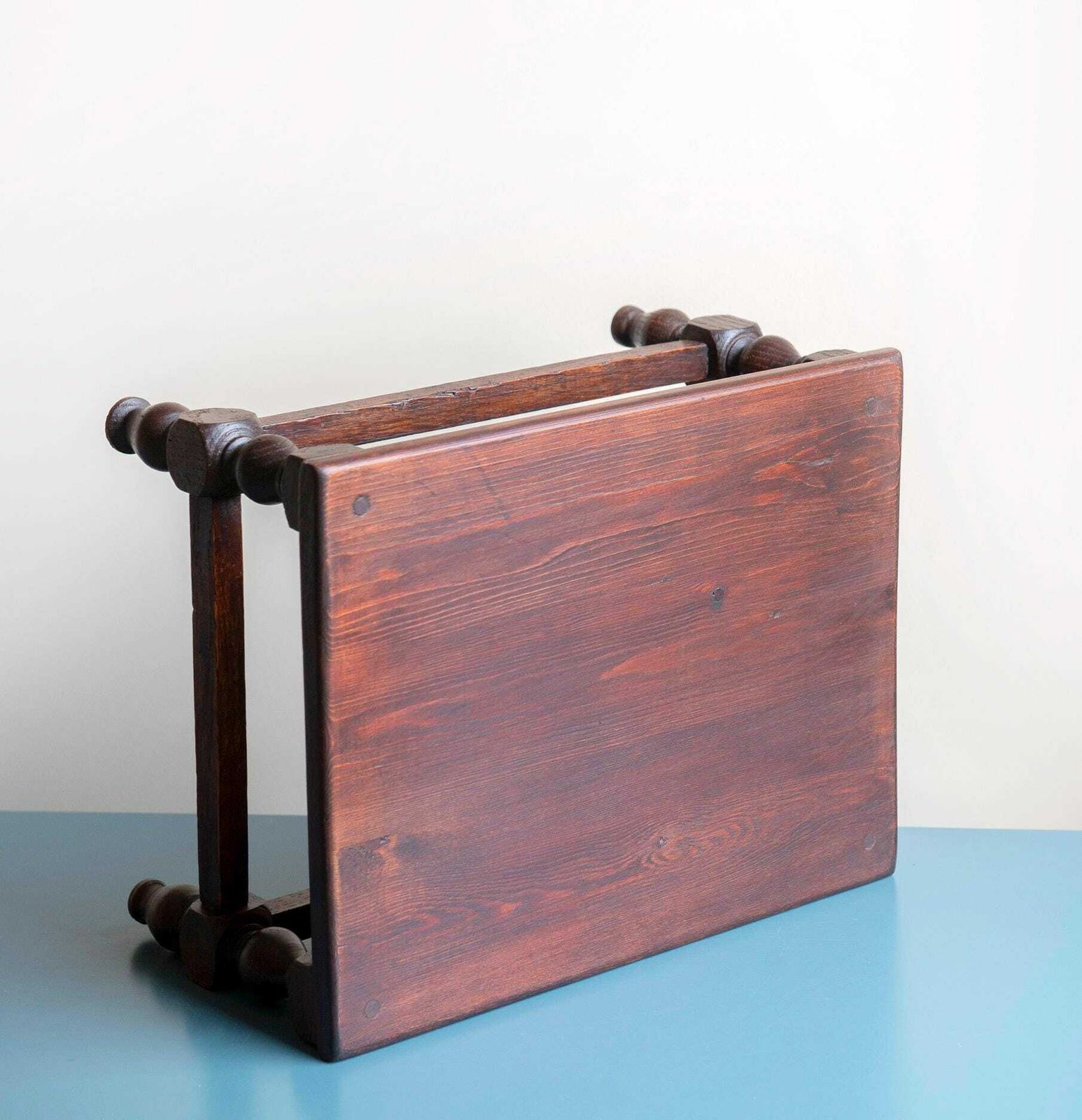 Antique Dark Brown Stool, Old Wooden Tabouret, Farmers Stool, Hand Carved Plant Stand, Rustic Side Table, Country Home Decor photo 175.0