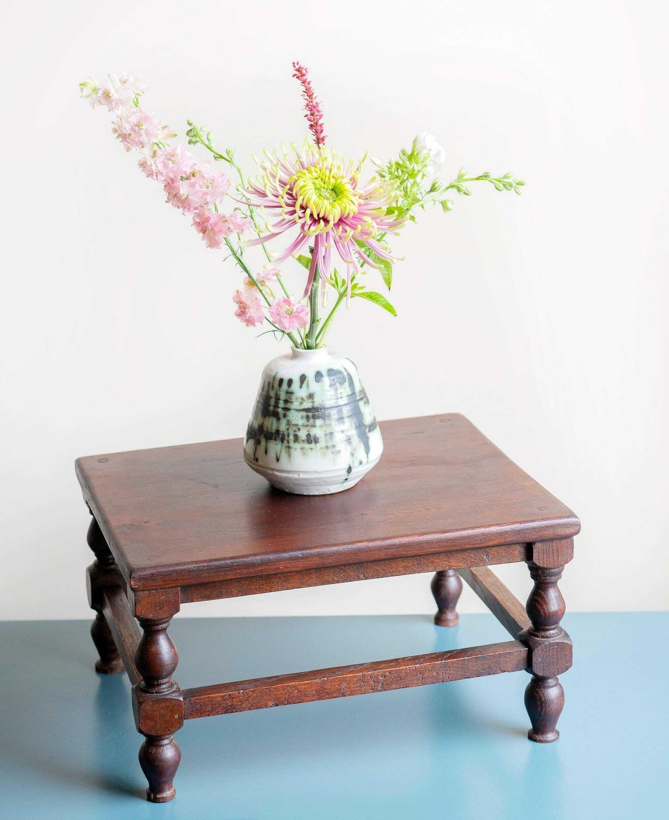 photo furniture Antique Dark Brown Stool, Old Wooden Tabouret, Farmers Stool, Hand Carved Plant Stand, Rustic Side Table, Country Home Decor