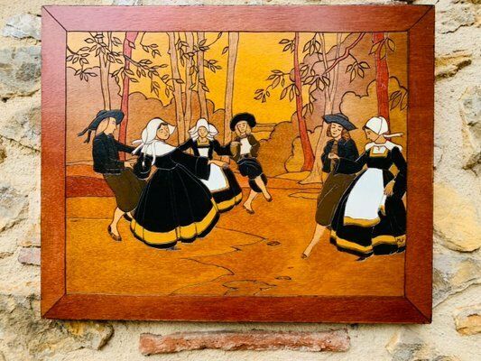 Art Wood Carved Folk Art Panels, 1940s, Set Of 2 photo