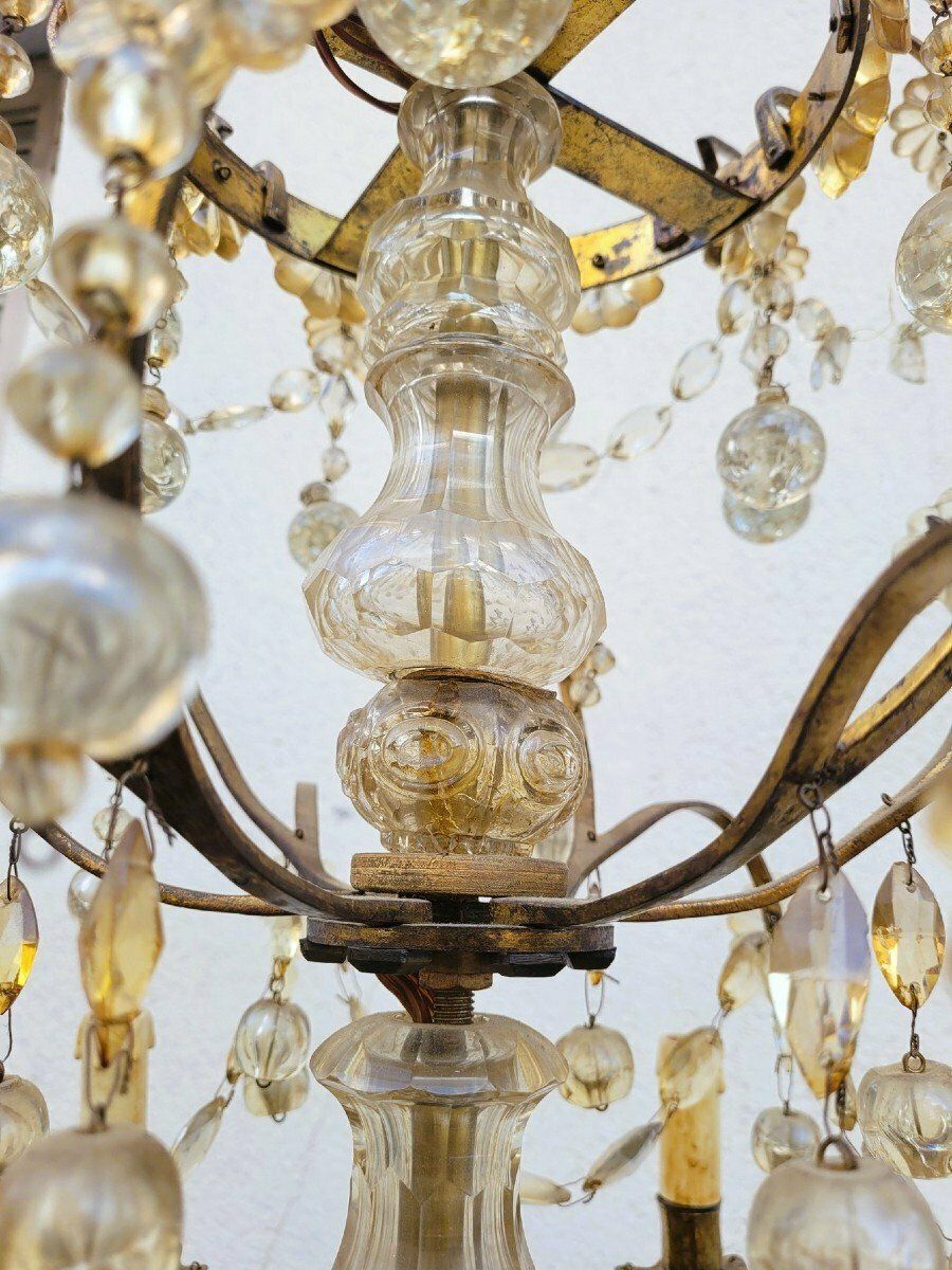 Large Cage Chandelier With Tassels, 18 Lights, Late 19th Early 20th Century photo for sale