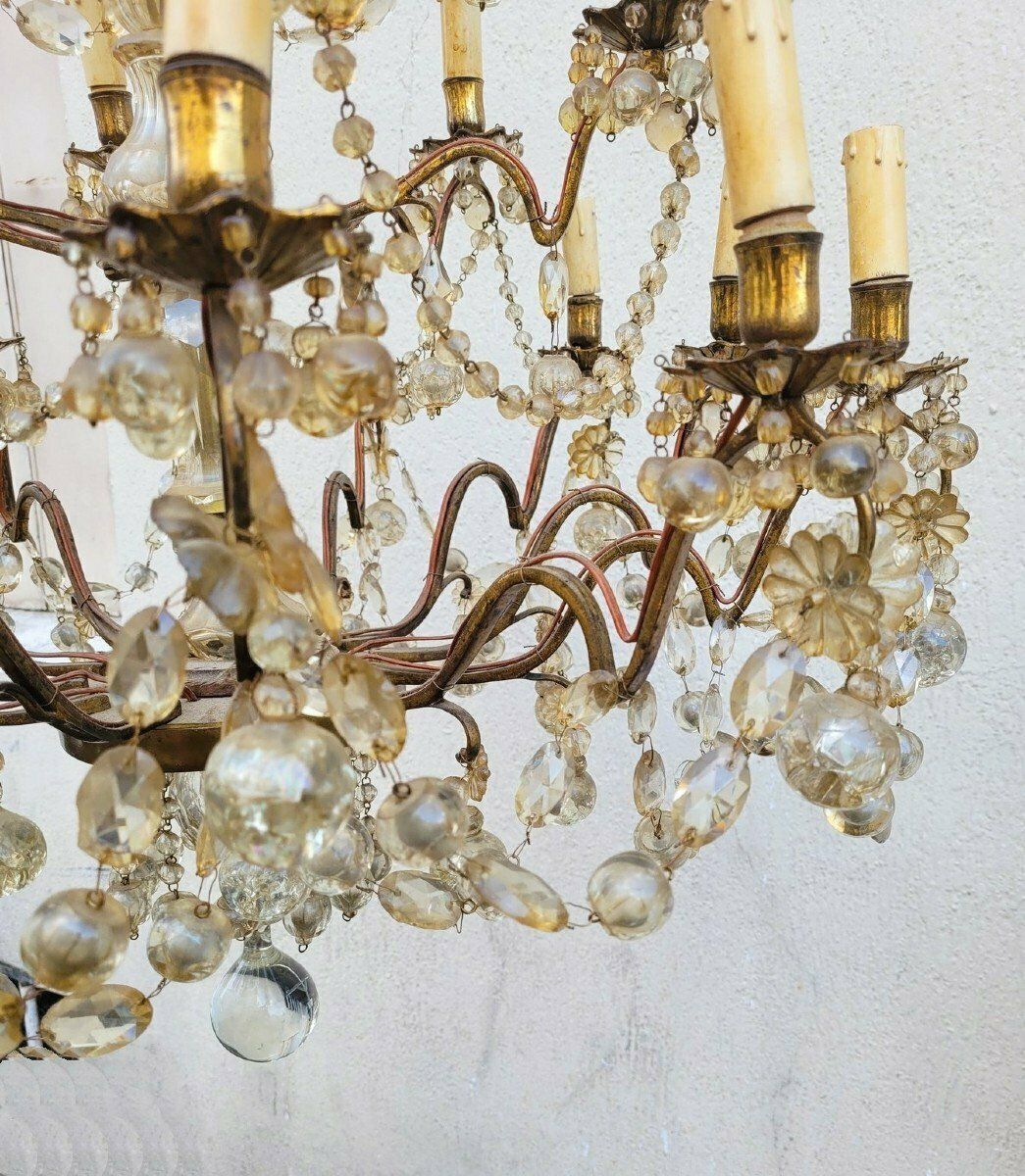 Large Cage Chandelier With Tassels, 18 Lights, Late 19th Early 20th Century photo vintage