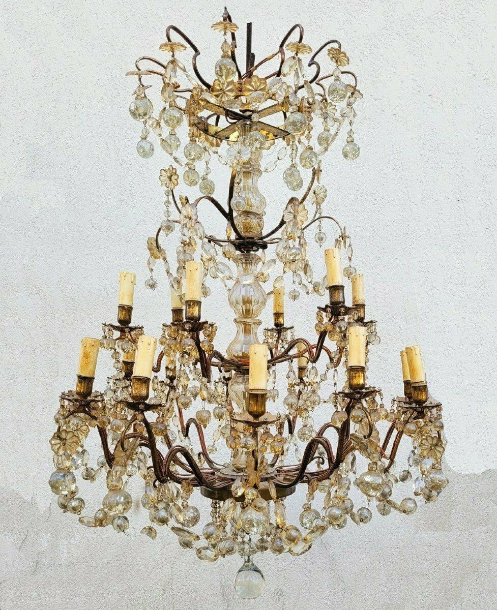 3800.0 Large Cage Chandelier With Tassels, 18 Lights, Late 19th Early 20th Century photo