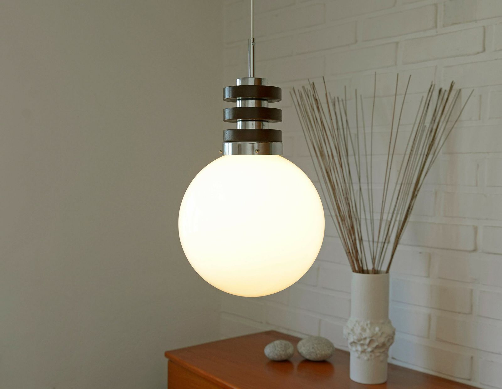 Vintage Pendant Light / Mid Century Modern / Space Age / Hanging Lamp / Glass Light Fixture / Yugoslavia 1970's / Retro Lamp / Chandelier