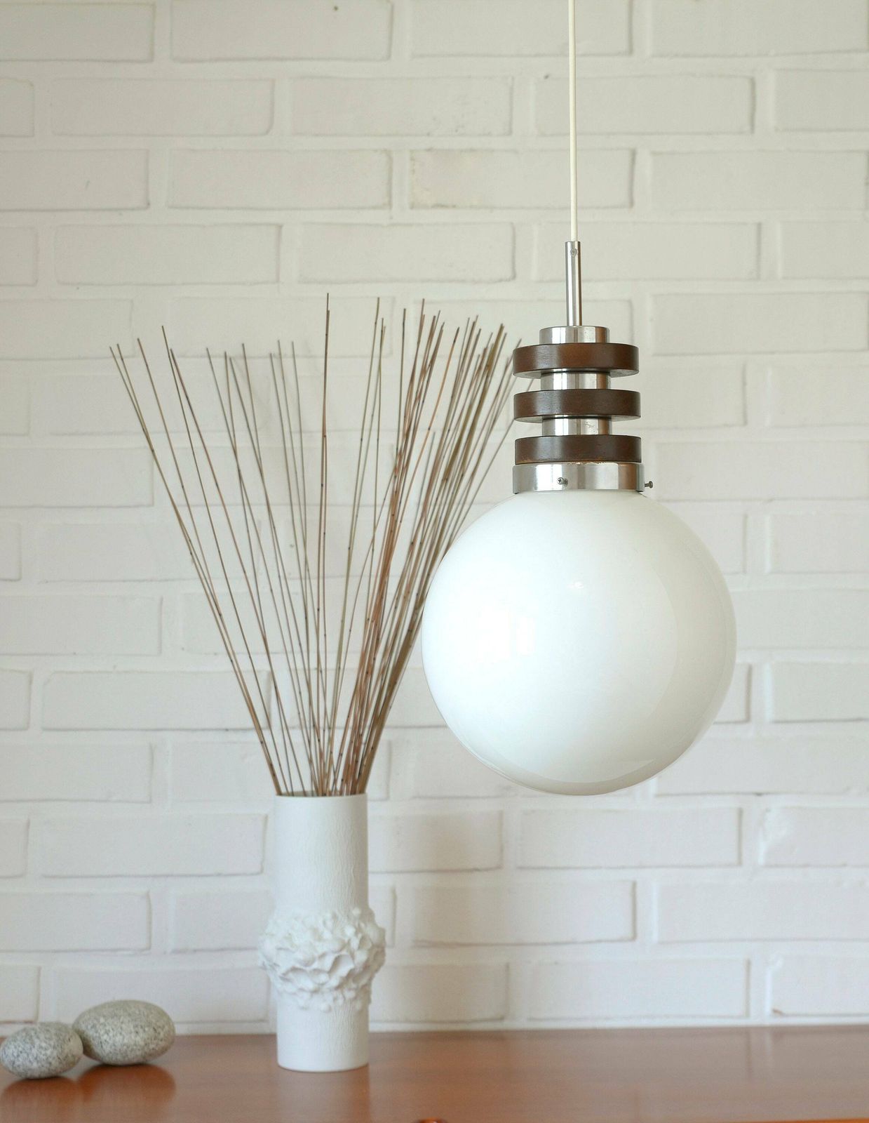 Vintage Pendant Light / Mid Century Modern / Space Age / Hanging Lamp / Glass Light Fixture / Yugoslavia 1970's / Retro Lamp / Chandelier photo for sale