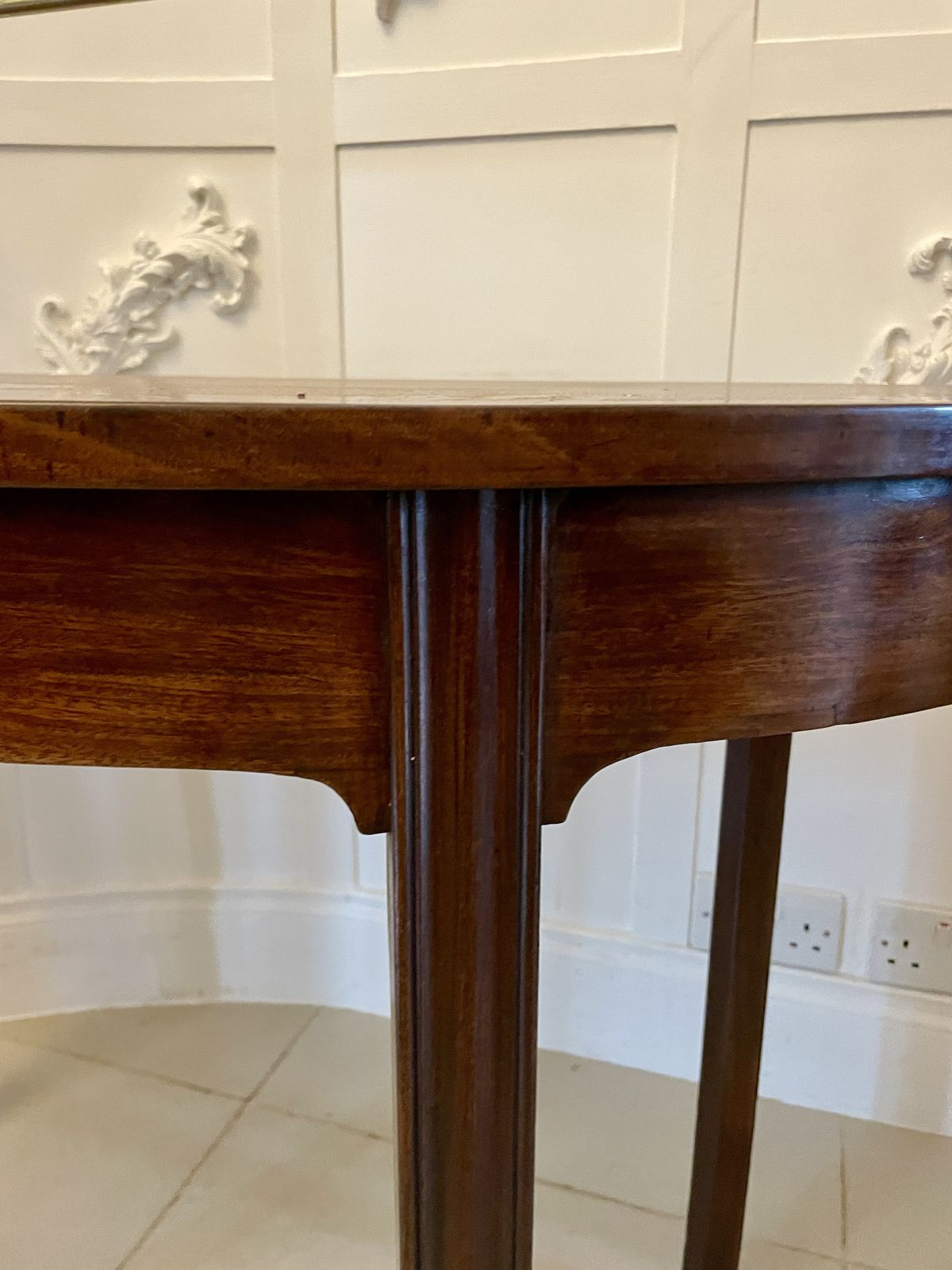 Unusual Pair Of Antique Quality Mahogany Demi Lune Consoles Tables photo for sale