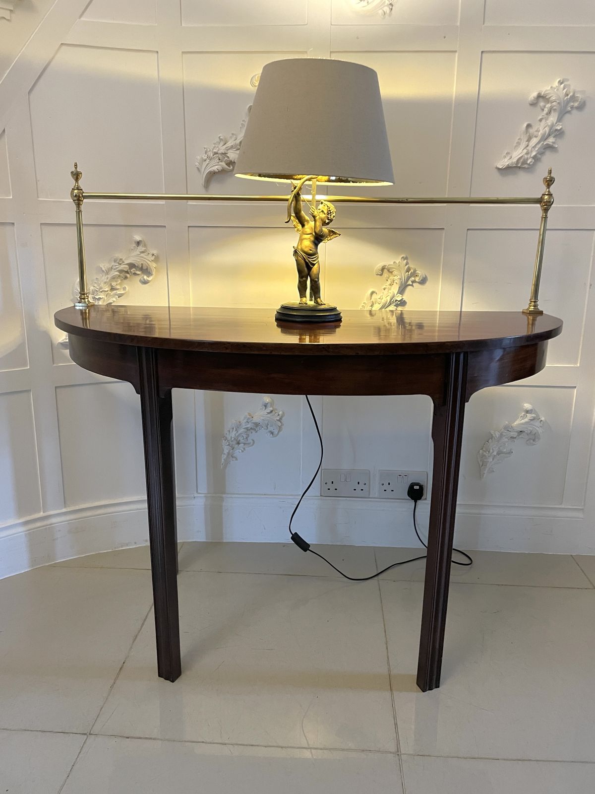 Unusual Pair Of Antique Quality Mahogany Demi Lune Consoles Tables photo buy