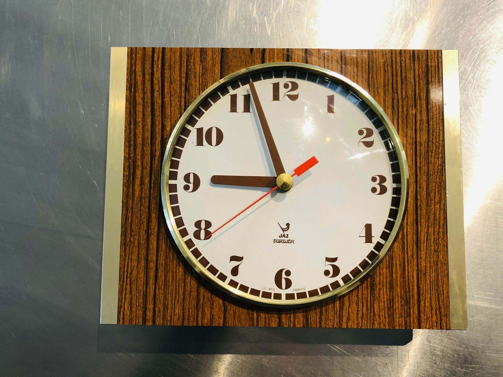 Mid Century Brass And Formica Wall Clock From Jaz, 1970s