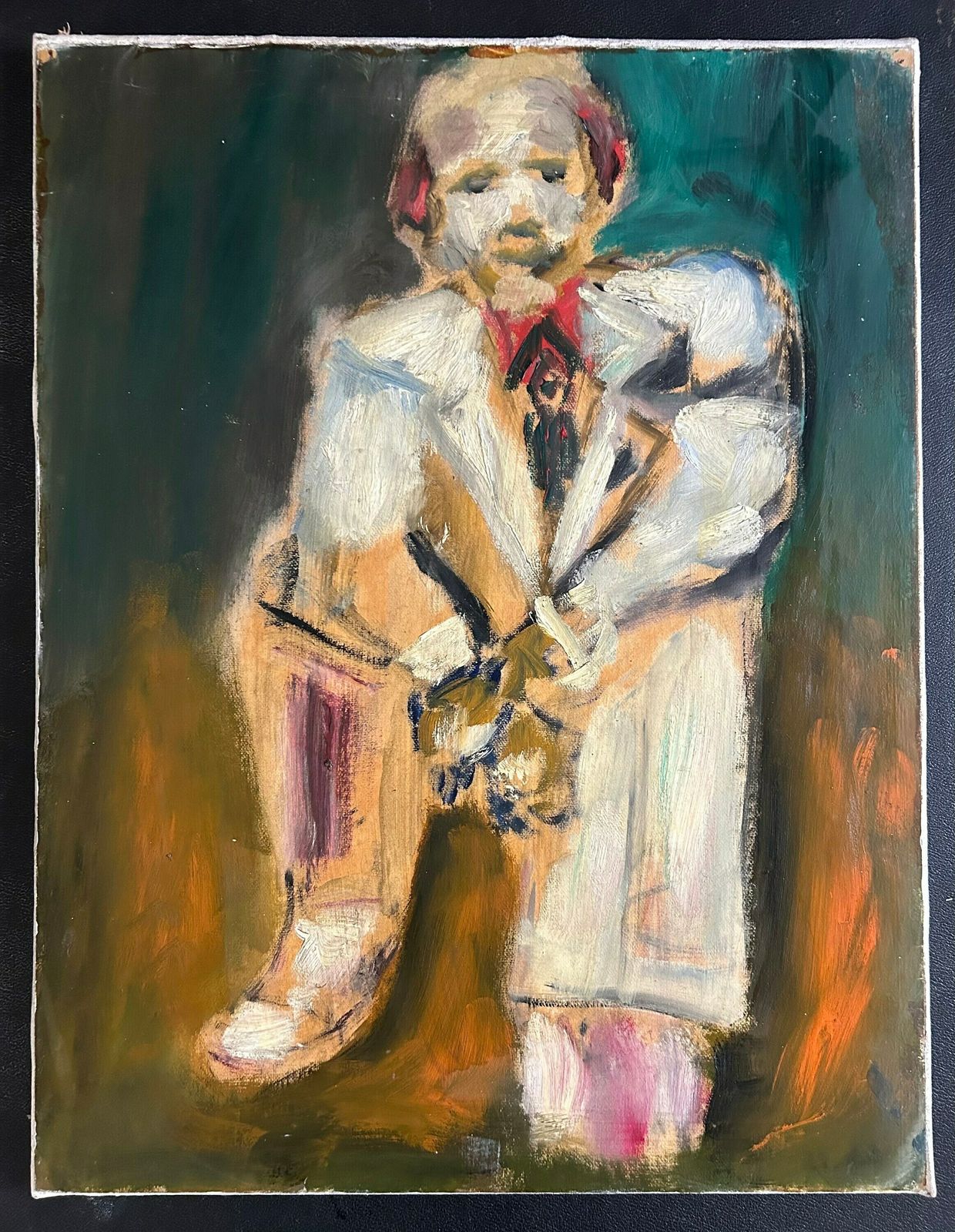 Striking 1940s French Expressionist Oil Painting On Canvas Portrait Of A French Gentleman In A Tie photo furniture