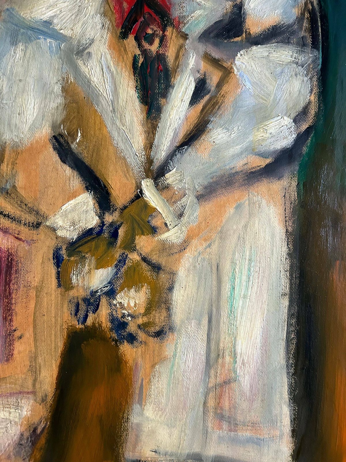 Striking 1940s French Expressionist Oil Painting On Canvas Portrait Of A French Gentleman In A Tie photo vinterior
