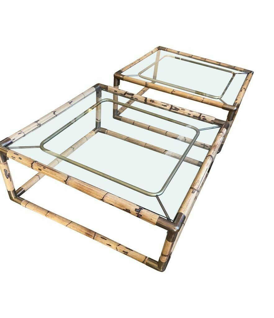 photo vinterior An Italian 1970s Bamboo And Brass Coffee By By Giovanni Banci For Banci Firenze,