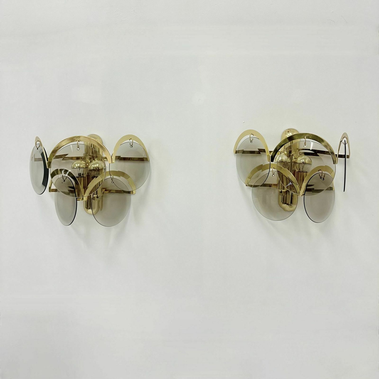 Pair Of Sciolari Sconces Smoked Glass , 1970s Wall Lamps