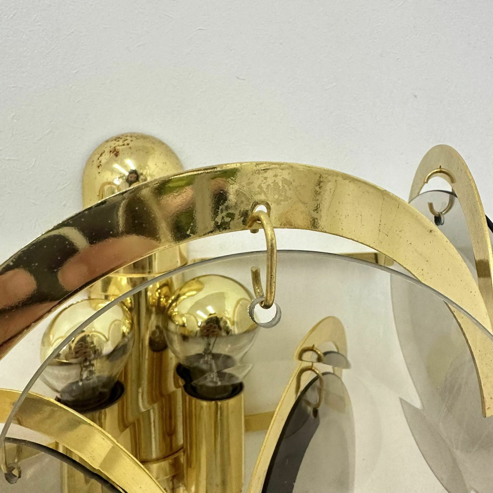 Pair Of Sciolari Sconces Smoked Glass , 1970s Wall Lamps photo vinterior