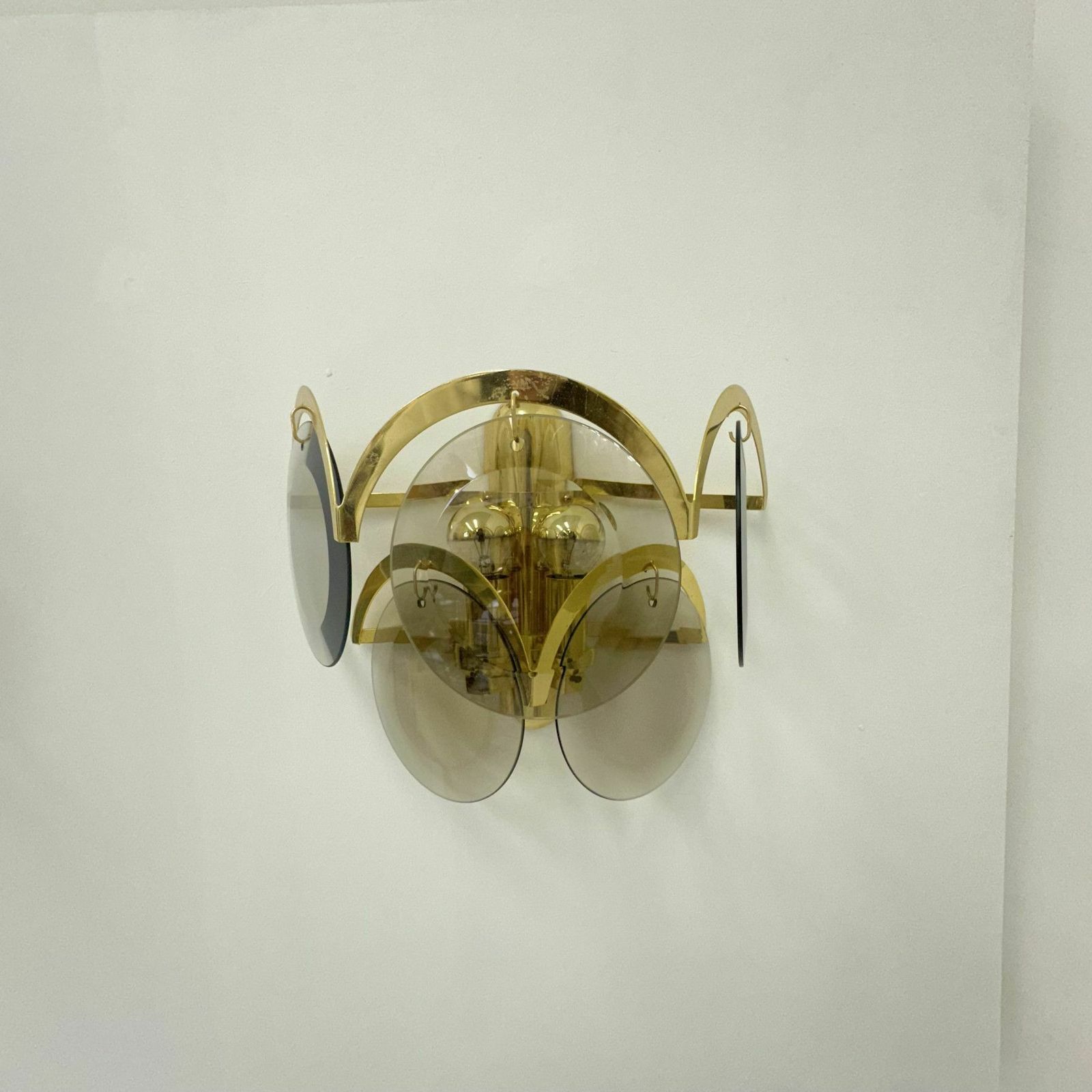 photo for sale Pair Of Sciolari Sconces Smoked Glass , 1970s Wall Lamps