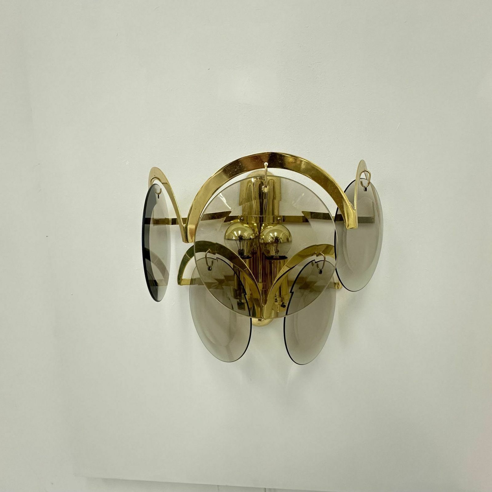 Lighting Pair Of Sciolari Sconces Smoked Glass , 1970s Wall Lamps photo