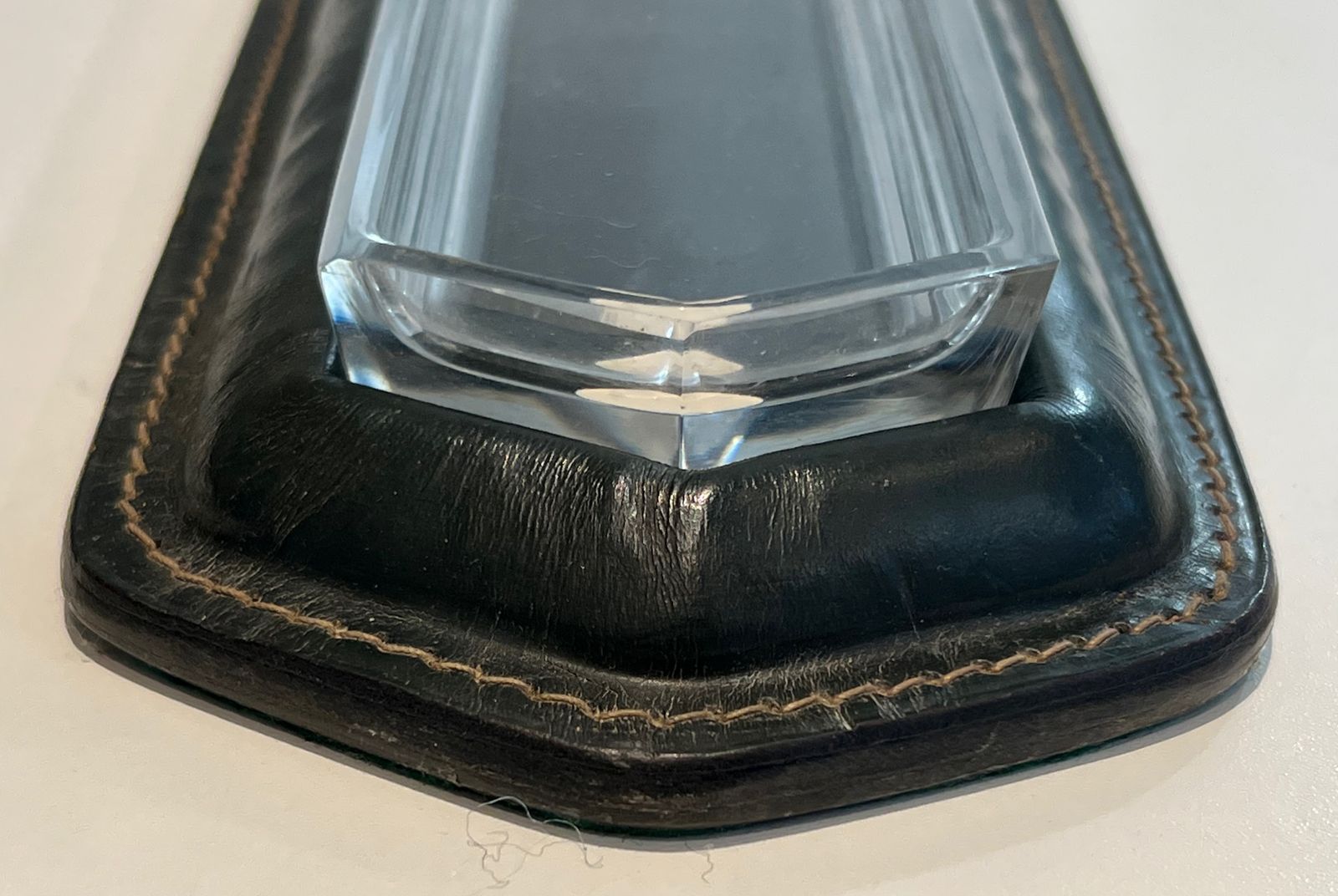 Cellier Stitched Dark Green Leather Pen Holder In The Style Of Jacques Adnet photo vinterior