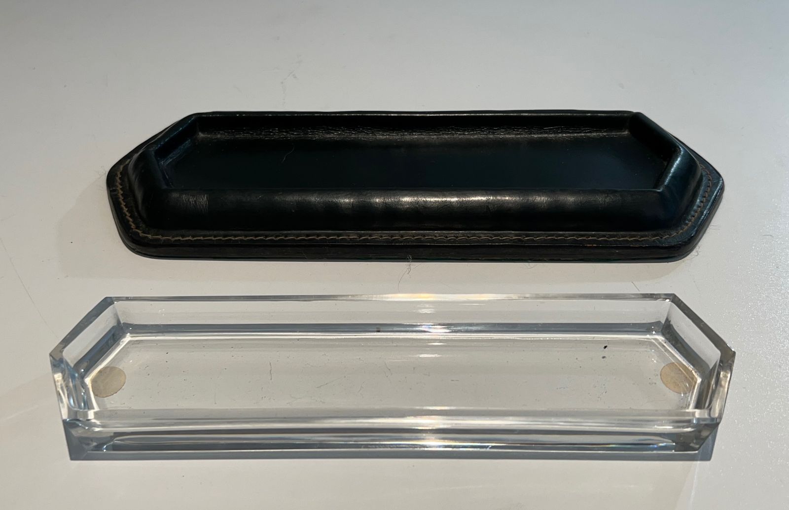 Cellier Stitched Dark Green Leather Pen Holder In The Style Of Jacques Adnet photo buy