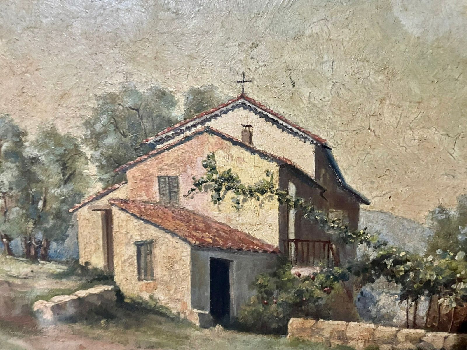 1890s French Oil On Wood — Farmhouse In Provence photo for sale