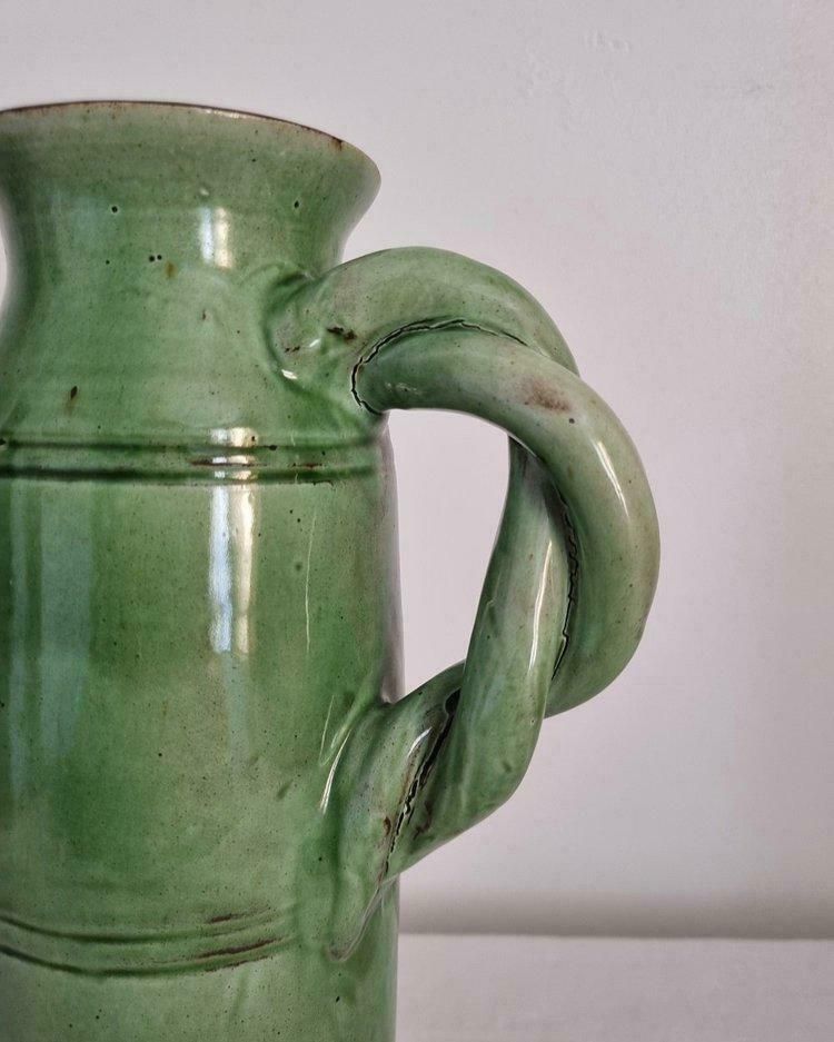 Tall Studio Pottery Green Water Pitcher photo buy