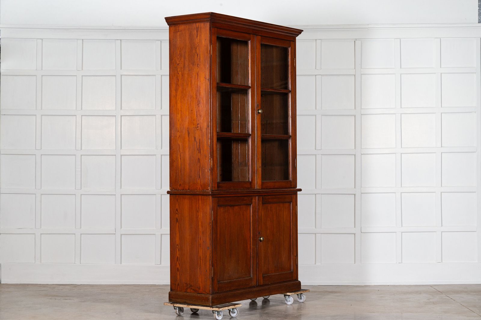19thc English Glazed Pine Housekeepers Cupboard photo for sale