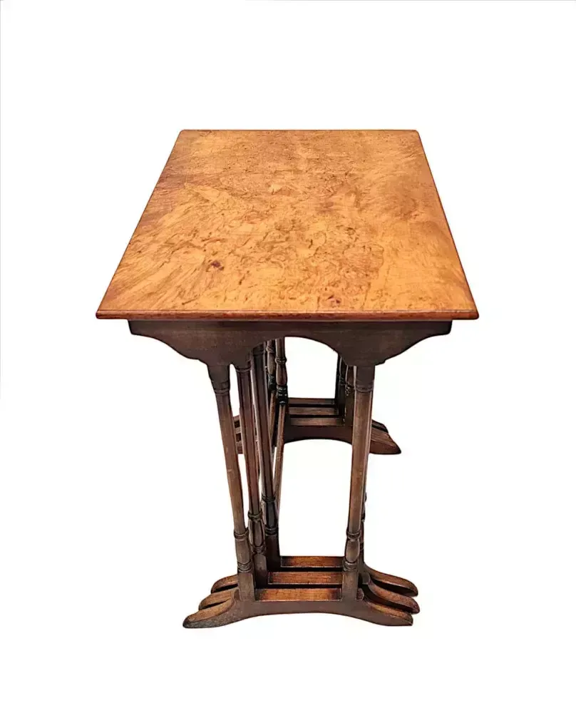 A Fabulous Early 20th Century Burr Elm Nest Of Three Tables photo for sale