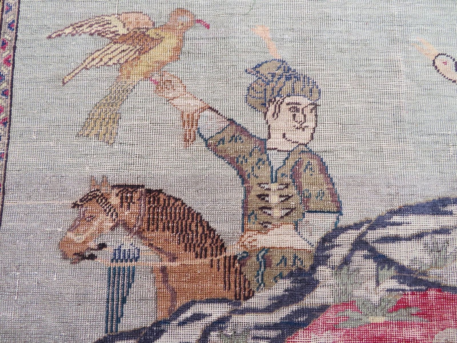 19th Century Turkish Pictorial (Hunting Scene) Silk Rug. West Anatolia. 171cm X 125cm. photo vinterior