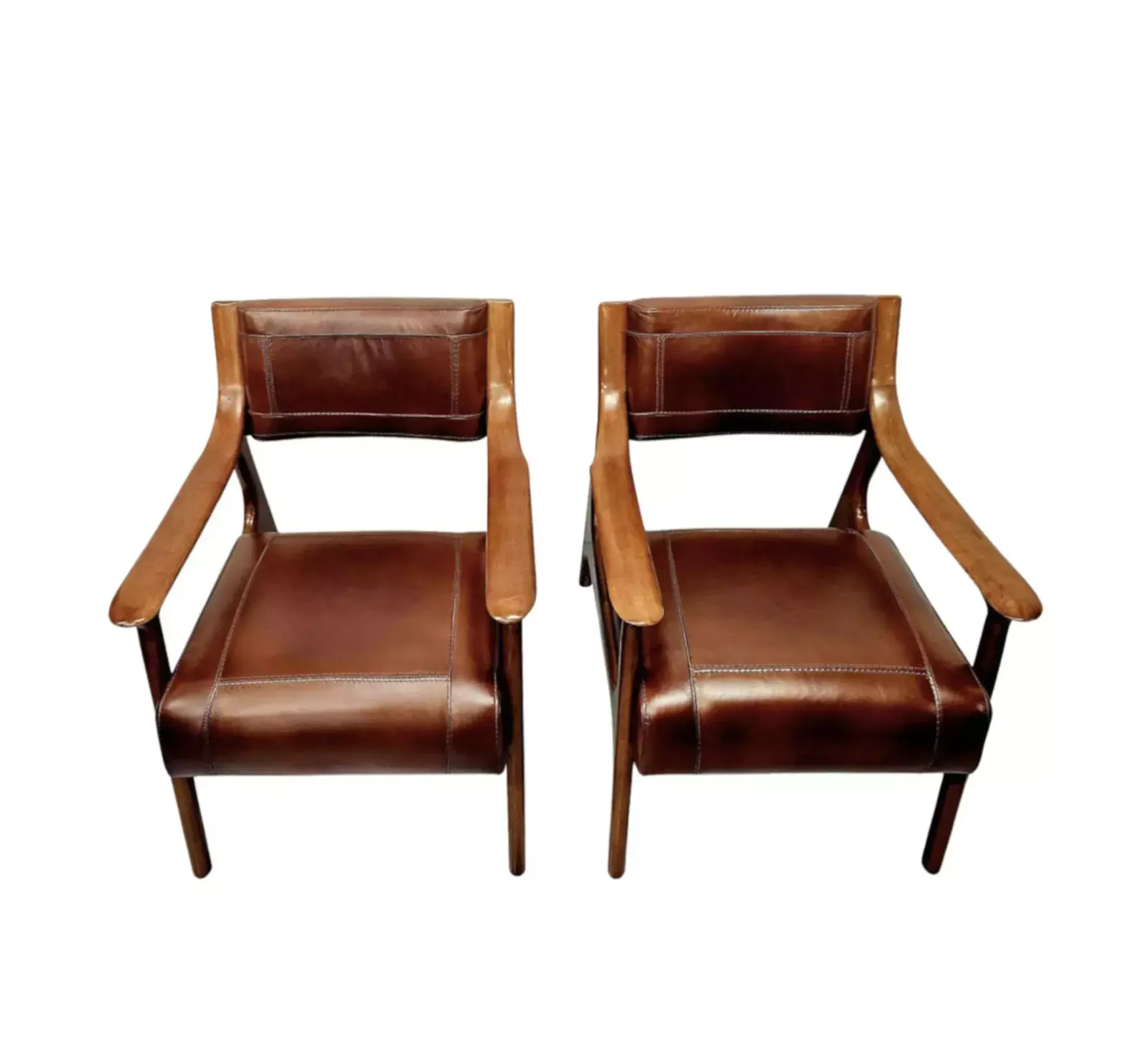 A Stunning Mid Century Design Leather And Cherrywood Armchair photo Furniture