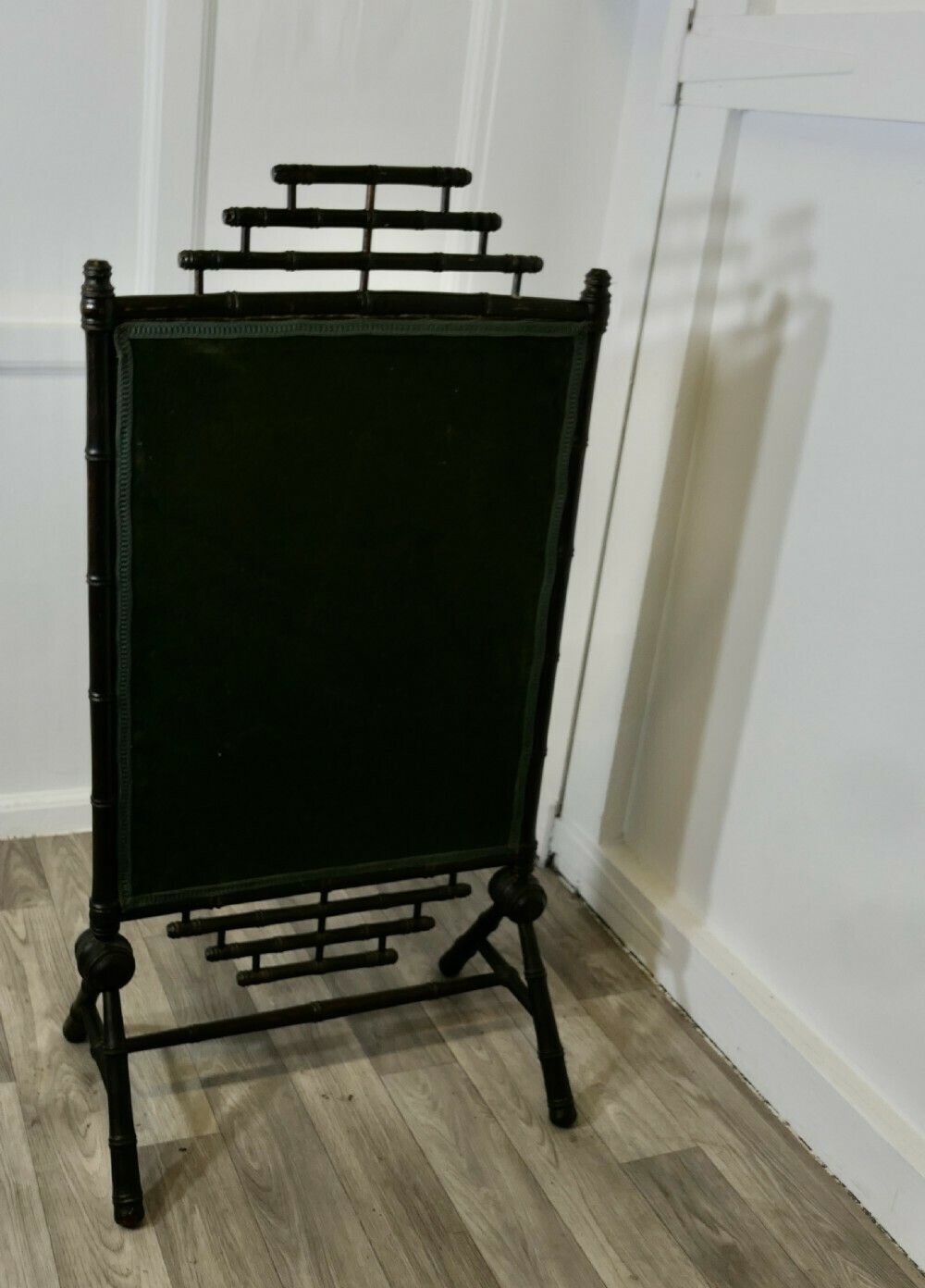 Black Lacquer Oriental Fire Screen, Painted With Flamingos photo buy