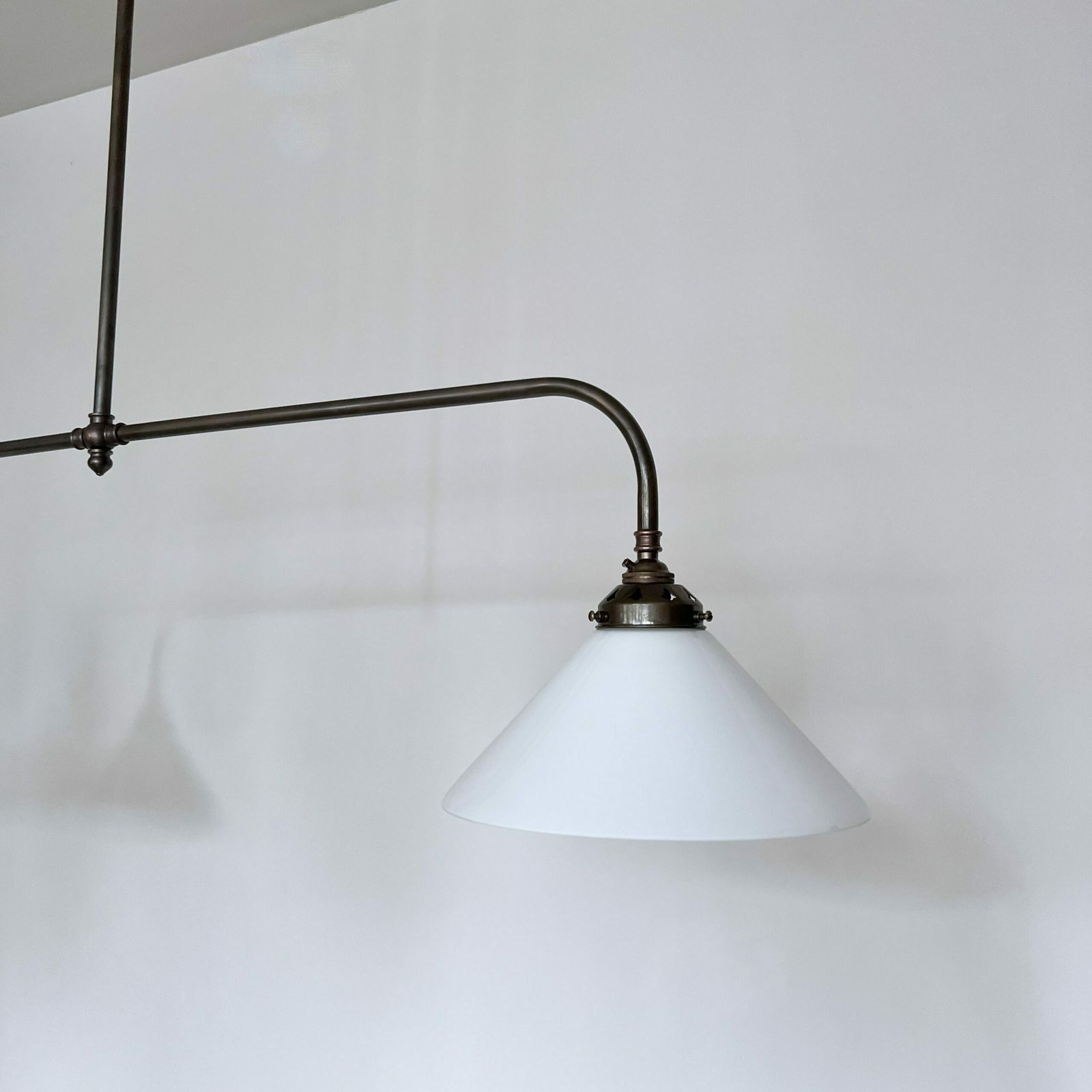 Newly Made Antique Brass Pendant With Galleries And White Conical Glass Shades photo 745.0