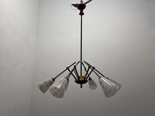 990.0 Italian Geometric Bronze Chandelier 1950’s photo