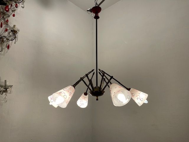 photo vinterior Italian Geometric Bronze Chandelier 1950’s