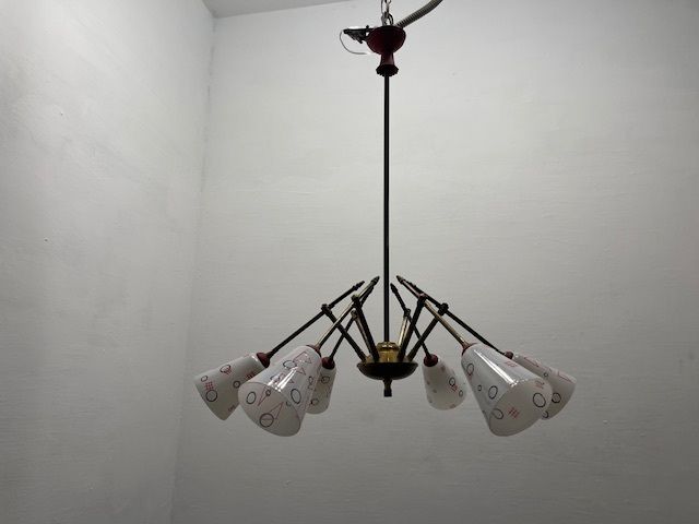 photo vintage Italian Geometric Bronze Chandelier 1950’s