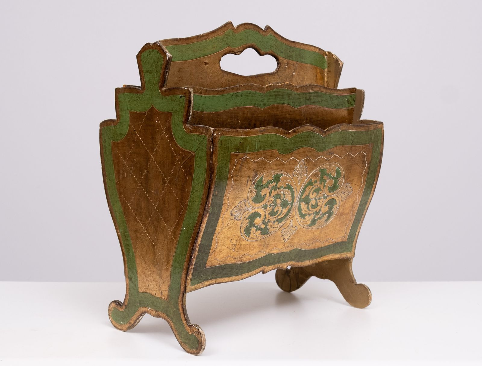 photo for sale Set Of 3 Florentine Newspaper Rack, Letter Holder, Paper Basket 1960s Italy
