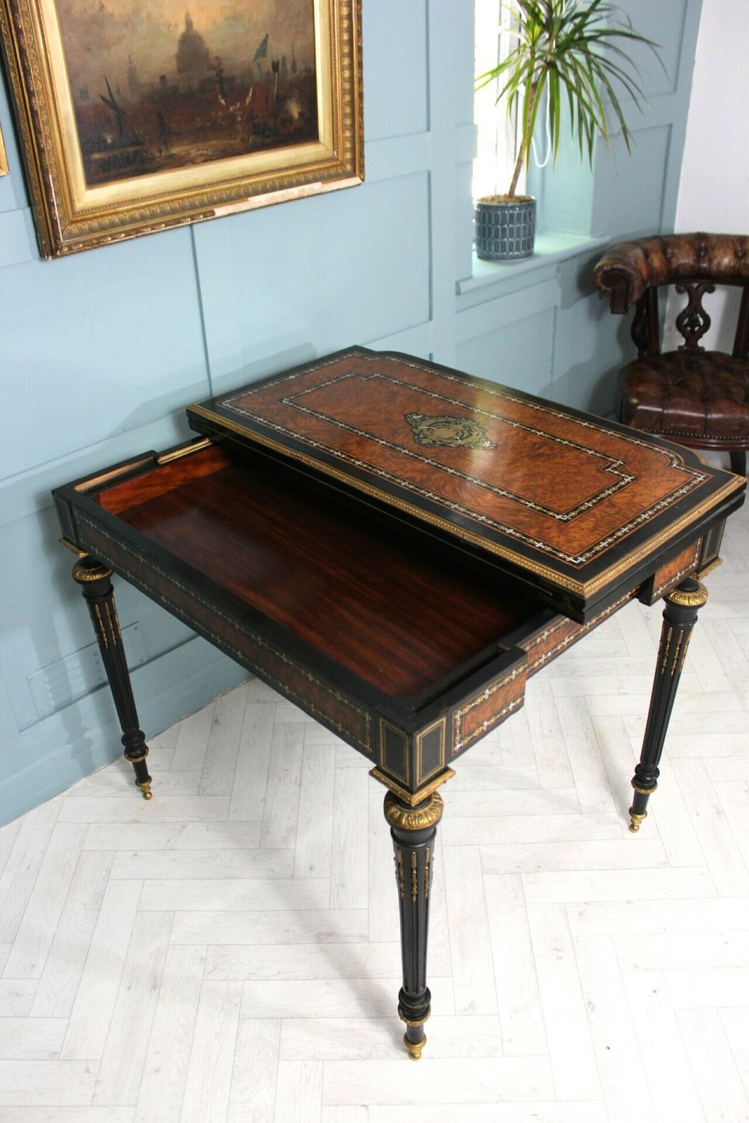 1900.0 Exceptional 19th Century French Napoleon III Inlaid  Of Mother Of Pearl  And Burr Walnut Card Table photo