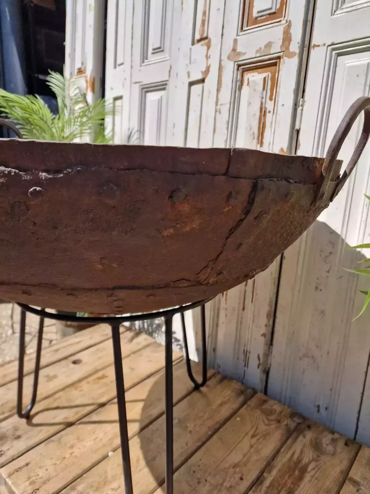 Very Large Antique Original Indian Kadai Fire Pit Bbq Drinks Ice Cooler Planter photo Garden Decor
