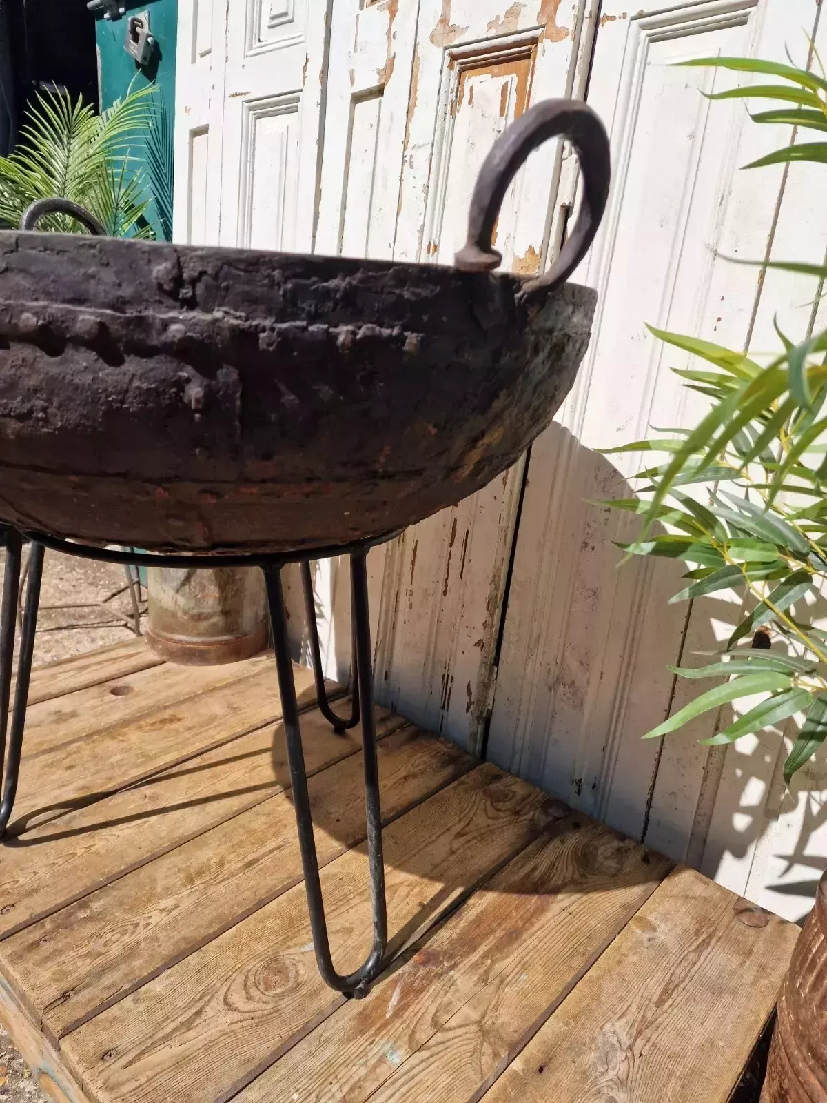 Large Antique Original Indian Kadai Fire Pit Bbq Drinks Ice Cooler Planter photo Garden Decor