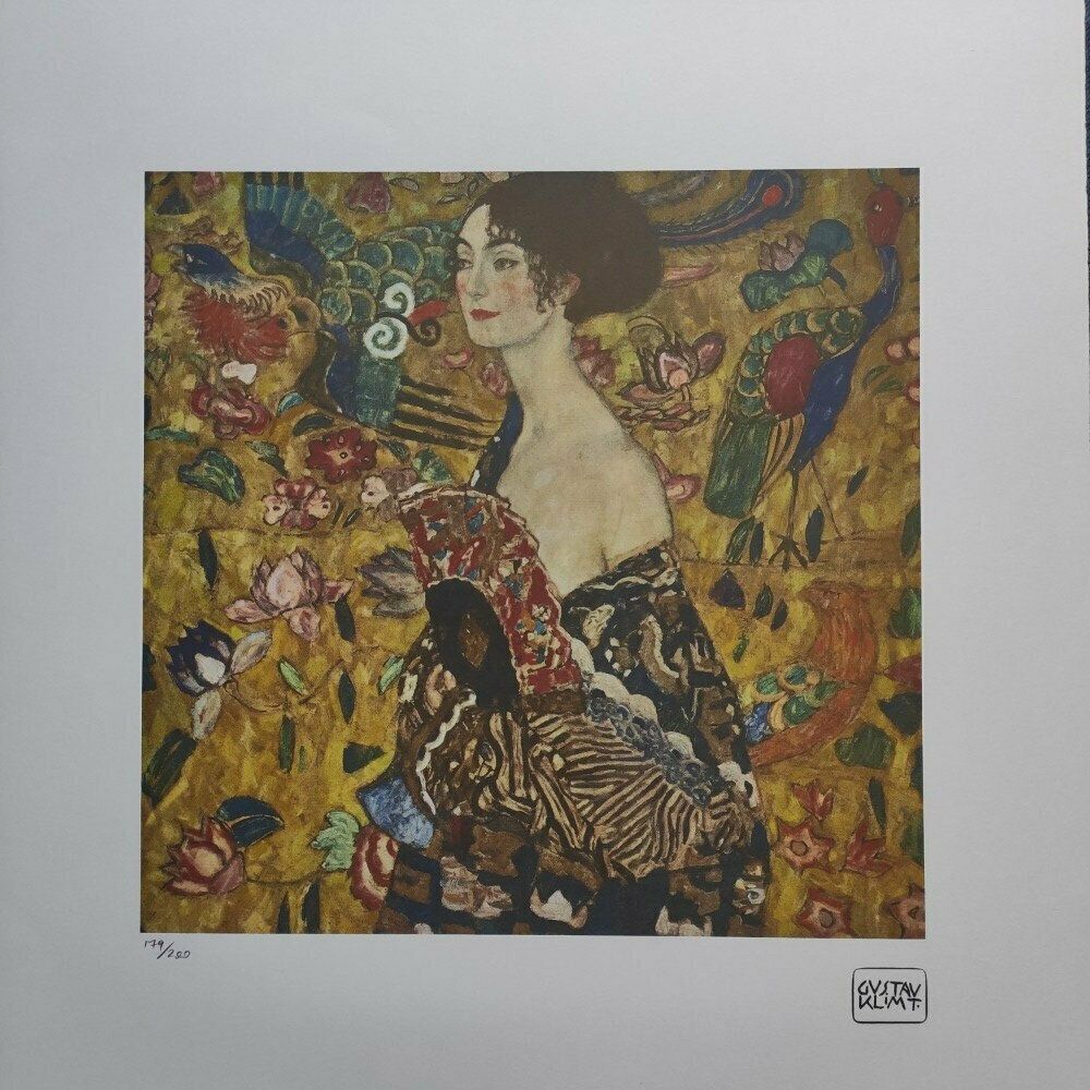 Gustav Klimt Signed   Lady With A Fan   Certificate Spadem Paris