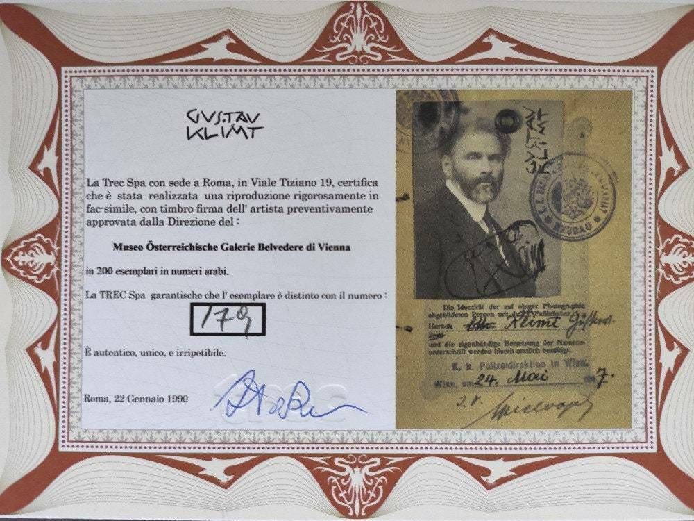 Gustav Klimt Signed   Lady With A Fan   Certificate Spadem Paris photo for sale